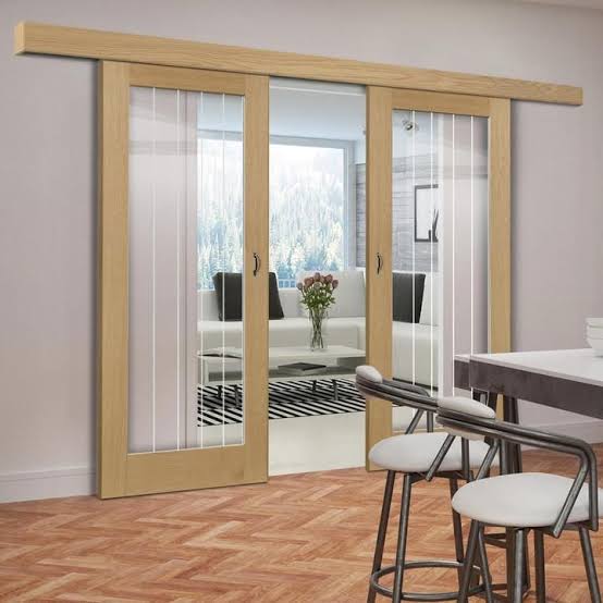 درب کشویی دولنگه با جنس ترکیبی چوب و شیشه